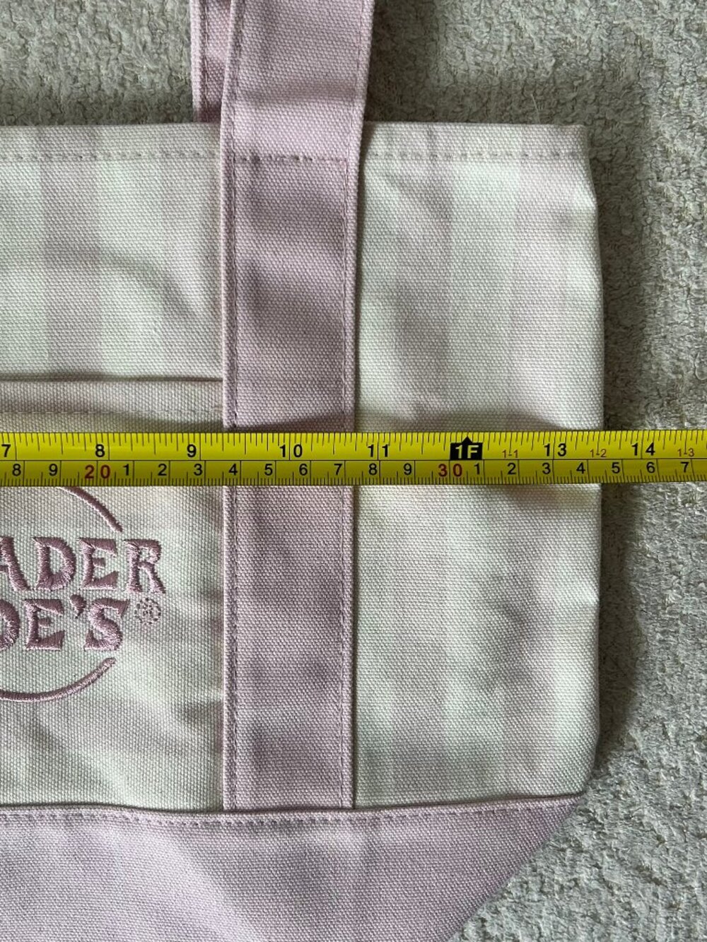 Trader Joe's Set of 2 Striped Mini Canvas Tote Bags Pink & Mint NWT - Picture 6 of 7
